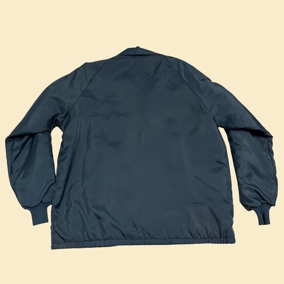 Vintage 1970s XL Ciba-Geigy blue jacket with faux fur lining/white embroidery - Picture 2 of 10